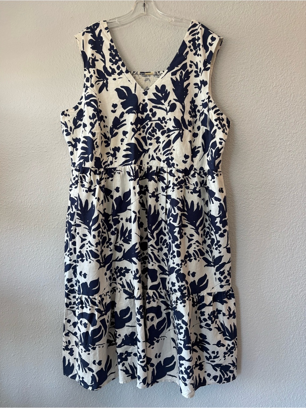 T Tahari Floral Linen Blend Midi Tiered Dress 2X Sleeveless Resort Summer Beachy